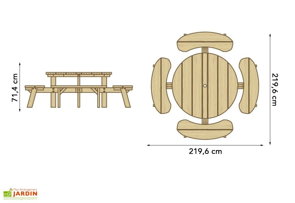 Solid Table De Pique-Nique Ronde En Bois Autoclave 220 Cm 40 Mm Picnic Round 3 Solid Table De Pique-Nique Ronde En Bois Autoclave 220 Cm 40 Mm Picnic Round – Image 3