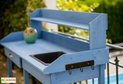 Table De Rempotage En Bois Lasuré Bleu 117 X 45 Cm -Hevea Jardin Magasin table rempotage bois lasure bleu 117 x 45 cm 5