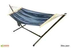 Toile De Hamac En Coton Avec Barres D’écartement 135 X 200 Cm - Merida -Hevea Jardin Magasin toile hamac coton merida bleu jean