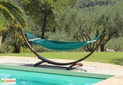 Toile De Hamac En Coton Avec Barres D’écartement 135 X 200 Cm - Merida -Hevea Jardin Magasin toile hamac coton merida bleu petrole