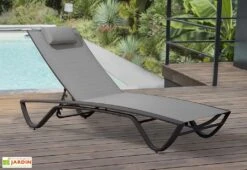 Bain De Soleil En Aluminium Et Textilène - Figari 9 Bain De Soleil En Aluminium Et Textilène - Figari -Hevea Jardin Magasin transat figari gris terrasse